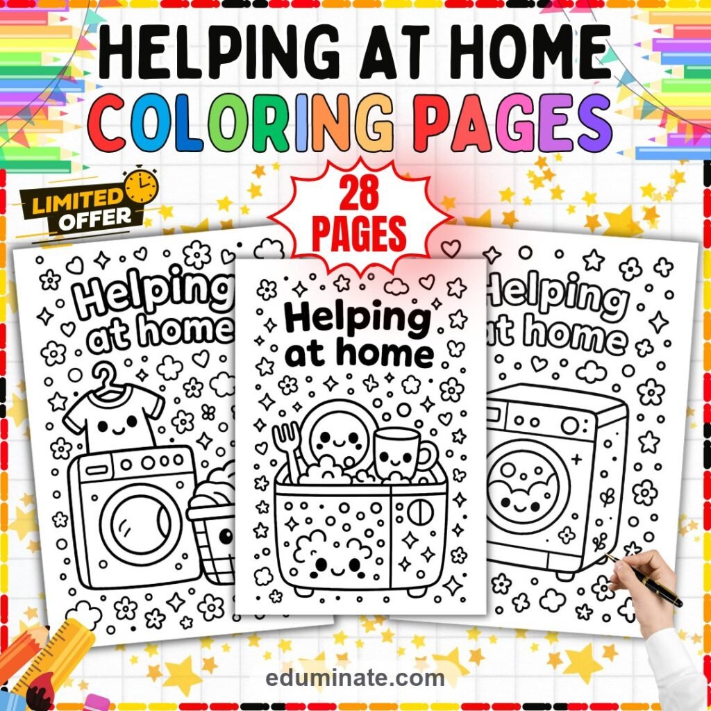 Household Chores Coloring Pages Helping at Home Activity Sheets Pack for Kids cover