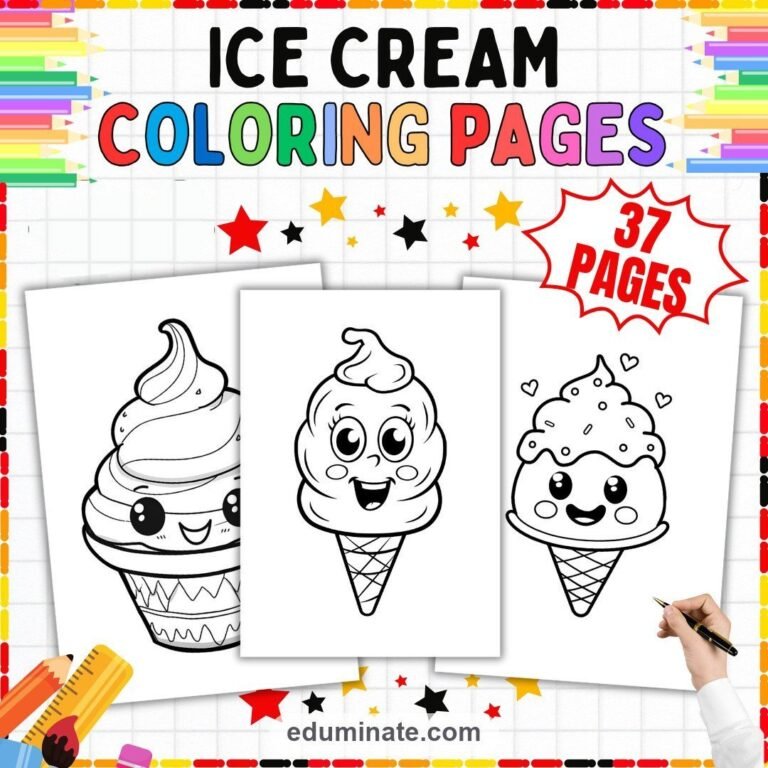 Ice Cream Coloring Sheets Bundle | Cones, Sundaes and Cute Dessert Sheets cover 1