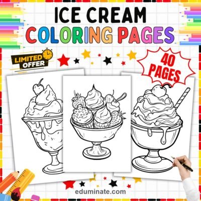 Cute Ice Cream Coloring Pages Sweet Kawaii Dessert Art Sheets for Kids Fun — resource cover