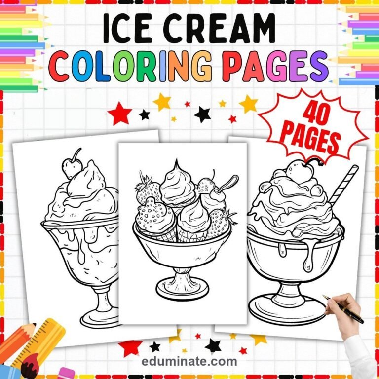 Ice Cream Coloring Sheets Bundle | Cones, Sundaes and Cute Dessert Sheets cover 3