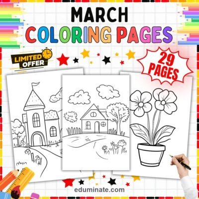 Printable March Coloring Pages Seasonal Spring Art Activity Pack for Kids — resource cover