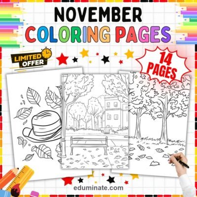 November Coloring Pages | Autumn Leaves and Fall Scenes Activity Sheets for Kids — resource cover
