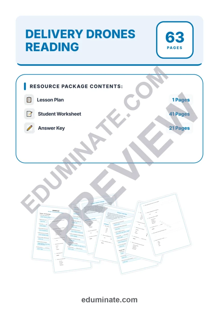 Delivery Drones Reading Comprehension Passages And Questions Worksheets Pack sample page 1