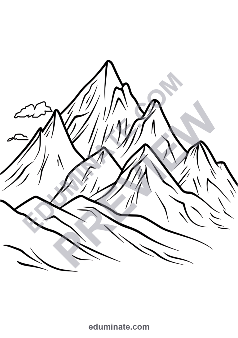 Mountain Scene Coloring Pages Nature Wilderness Activity Pack for Kids Fun sample page 1