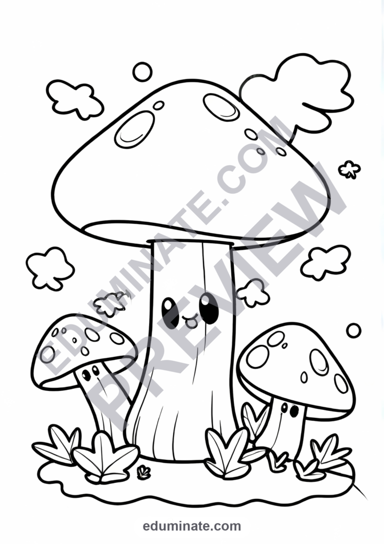 Mushroom Coloring Pages Forest Toadstools Art Activity Sheets Pack for Kids sample page 1