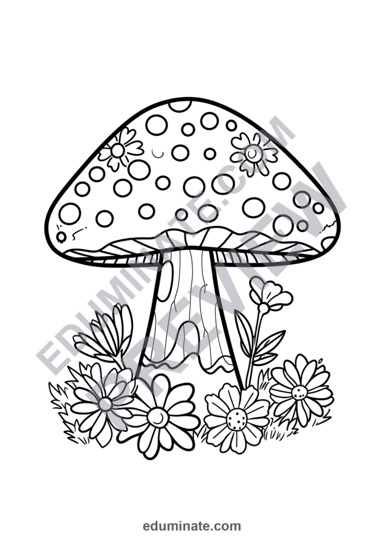 Cute Mushroom Coloring Pages Flowers and Nature Activity Pack for Kids Fun sample page 1