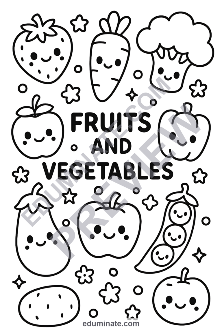 Fruits and Vegetables Coloring Pages Healthy Food 40 Cute Printable Sheets sample page 1