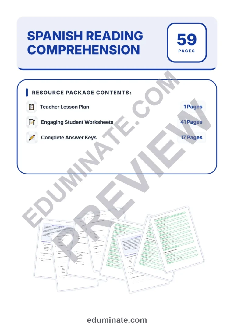 Spanish Reading Comprehension Passages 4th Grade Worksheets and Activities sample page 1