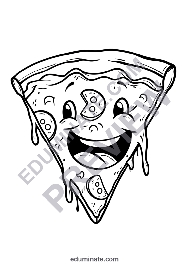 Pizza Slice Coloring Pages Restaurant Menu Art Activity Sheets Pack for Kids sample page 1