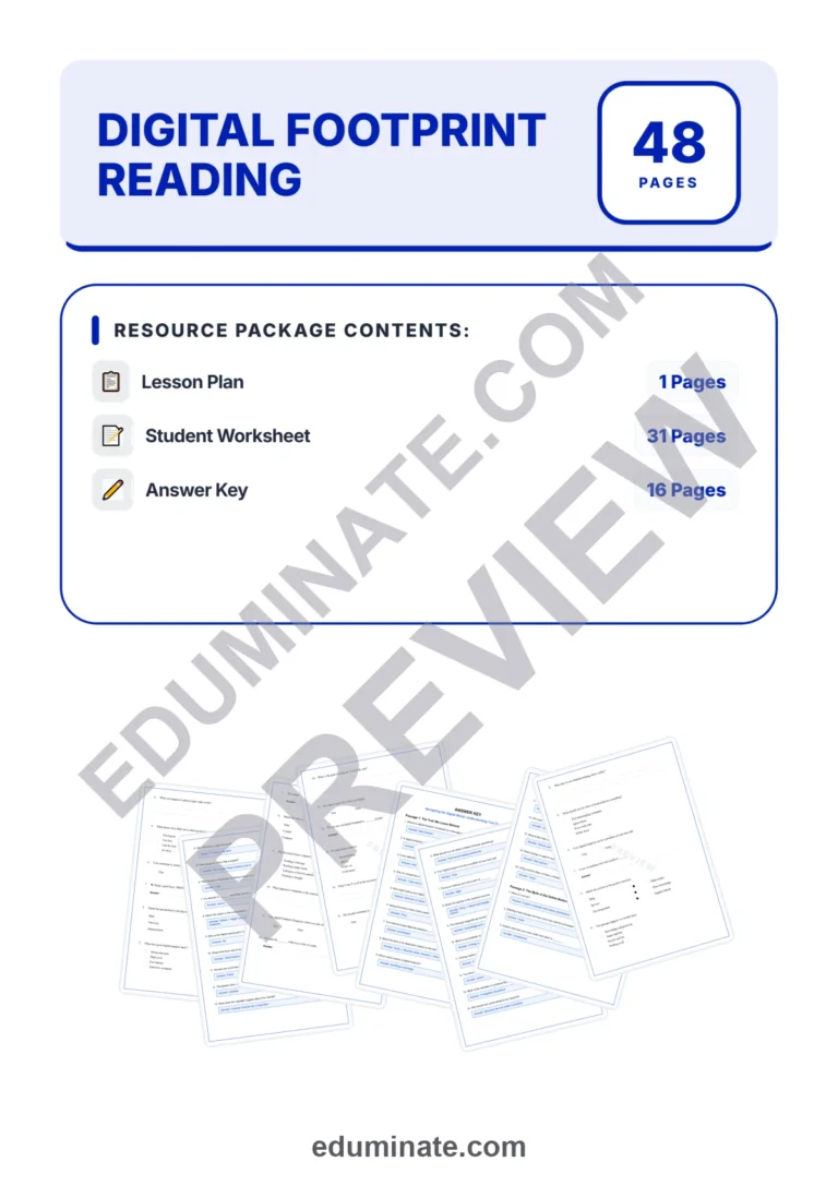 Digital Footprint Reading Comprehension Passages And Questions Worksheets Set sample page 1