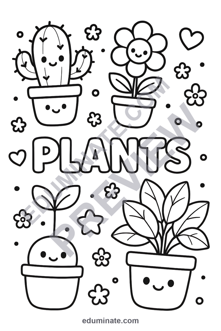 Spring Plant Coloring Pages Earth Day Garden Activity Sheets Pack for Kids sample page 1
