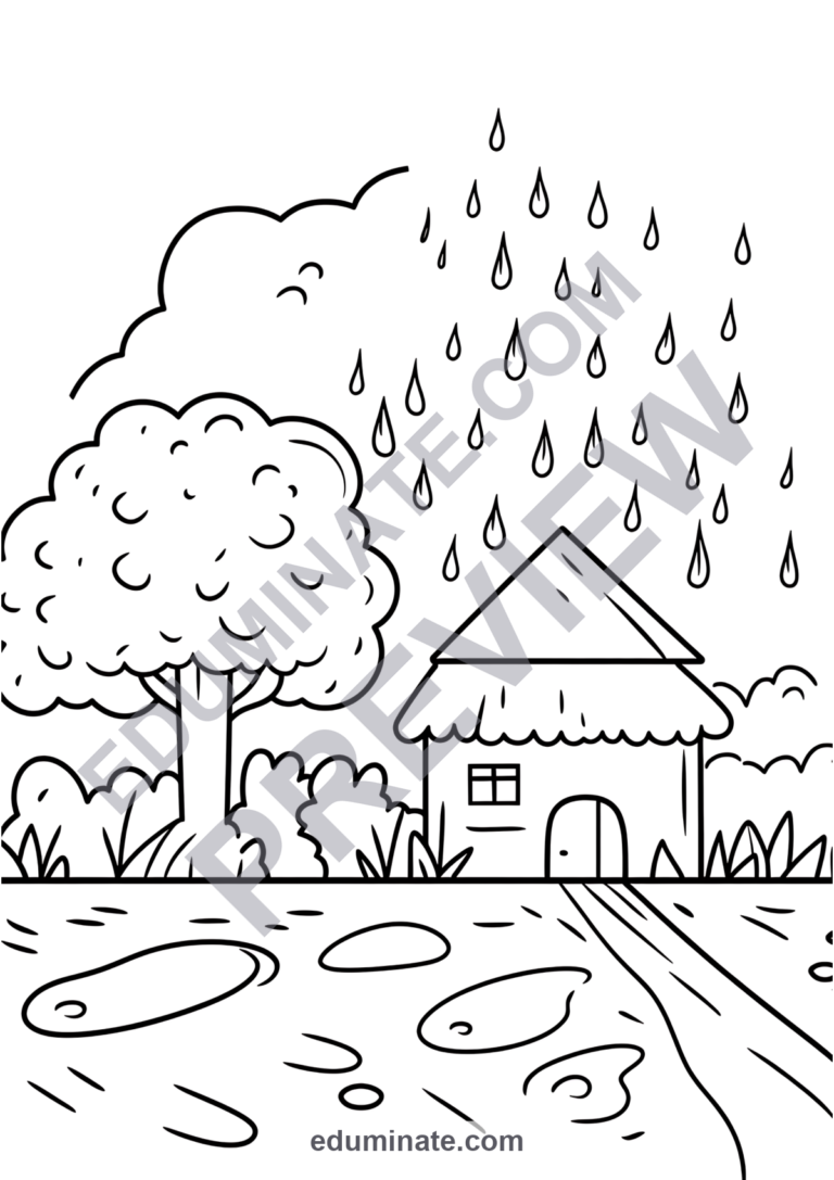 Rainy Day Coloring Pages Weather Storm Art Activity Sheets Pack for Kids Fun sample page 1