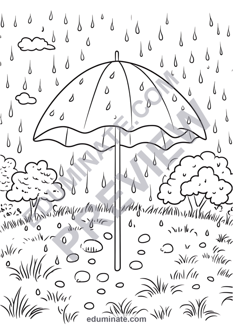 Rain Coloring Pages Spring Showers Weather Art Activity Sheets Pack for Kids sample page 1