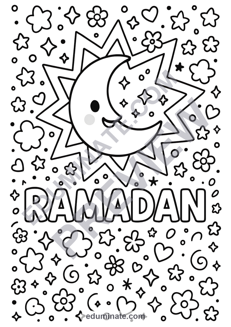 Ramadan Mubarak Coloring Pages Lanterns and Crescent Activity Pack for Kids sample page 1