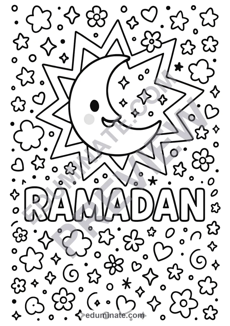 Ramadan Mubarak Coloring Pages Lanterns and Crescent Activity Pack for Kids sample page 1
