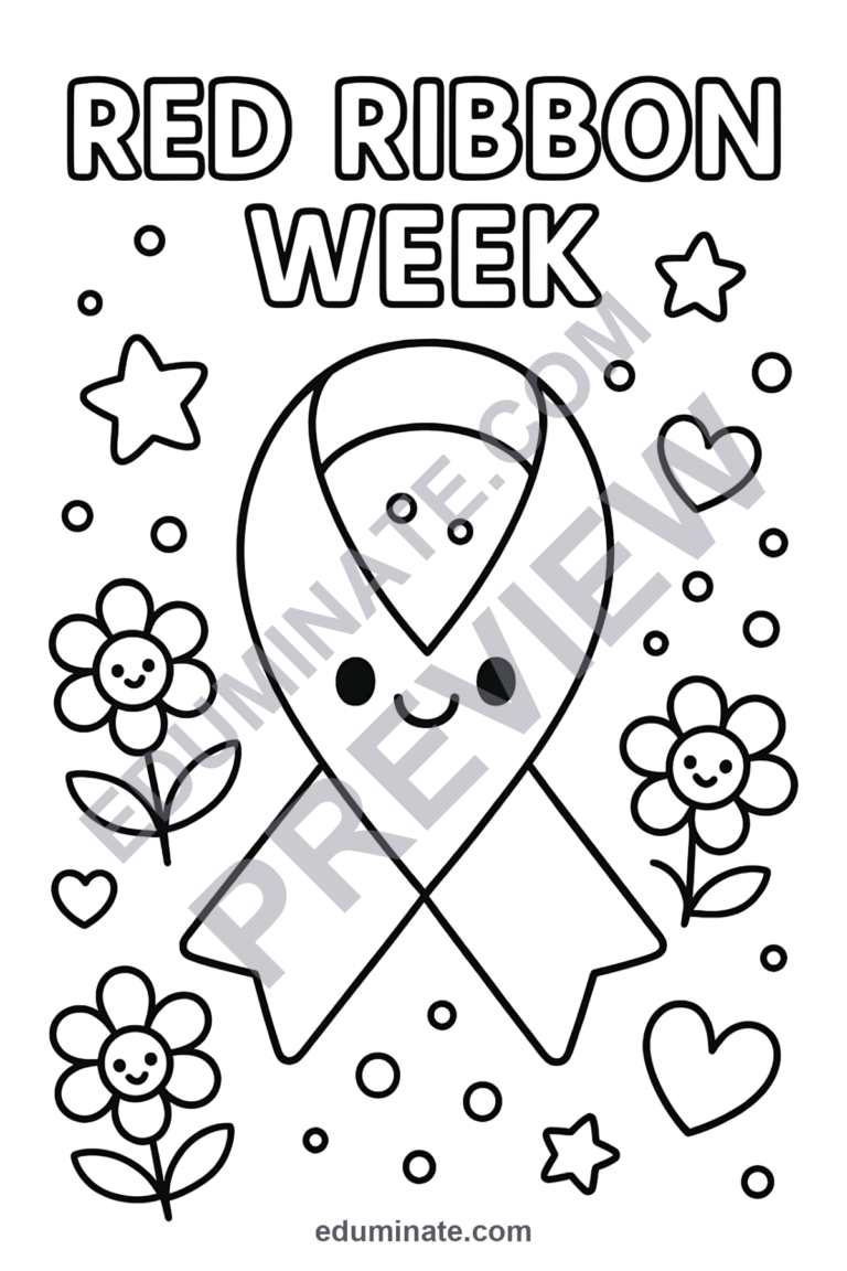 Red Ribbon Week Coloring Sheets Drug Free Campaign Activity Pack for Kids sample page 1