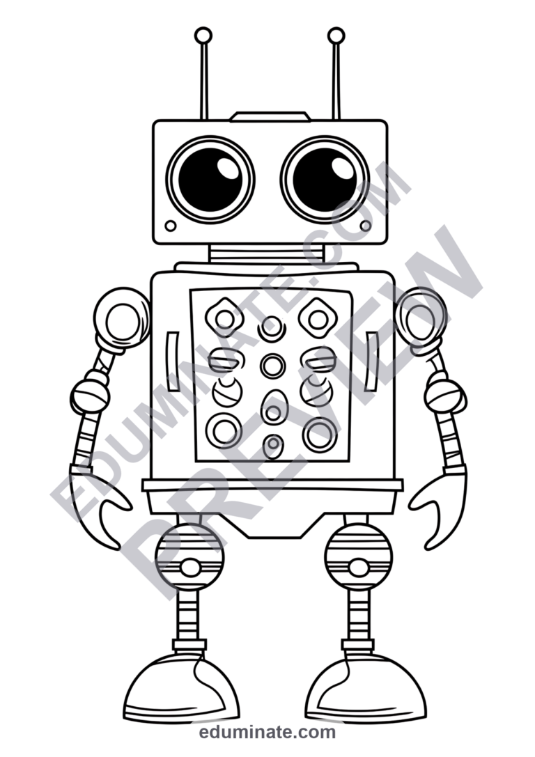Robot Coloring Pages Technology and STEM Future Activity Sheets Pack Kids sample page 1