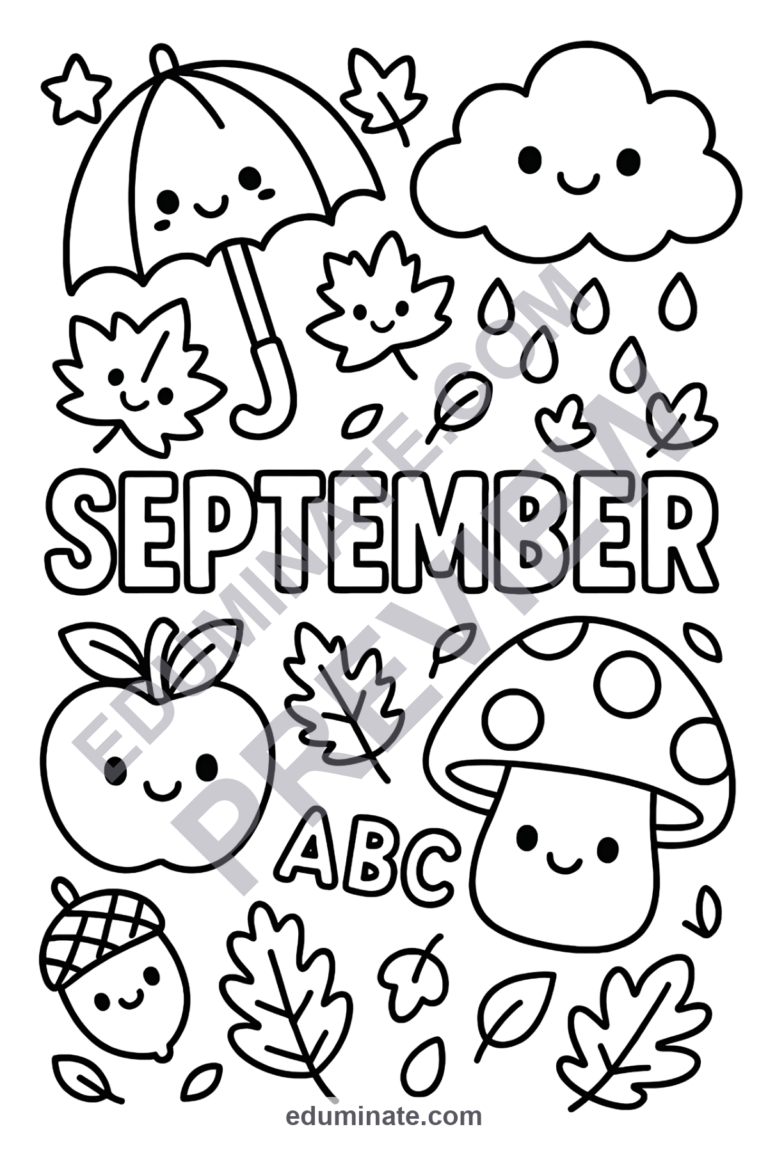 September Coloring Pages Autumn Harvest and School Activity Sheets Pack for Kids sample page 1