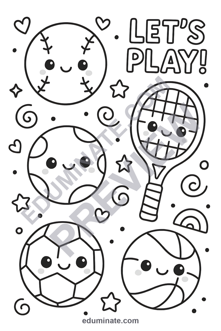 Children’s Sports Coloring Pages 28 Smiling Athletic Ball Art Activity Sheets sample page 1