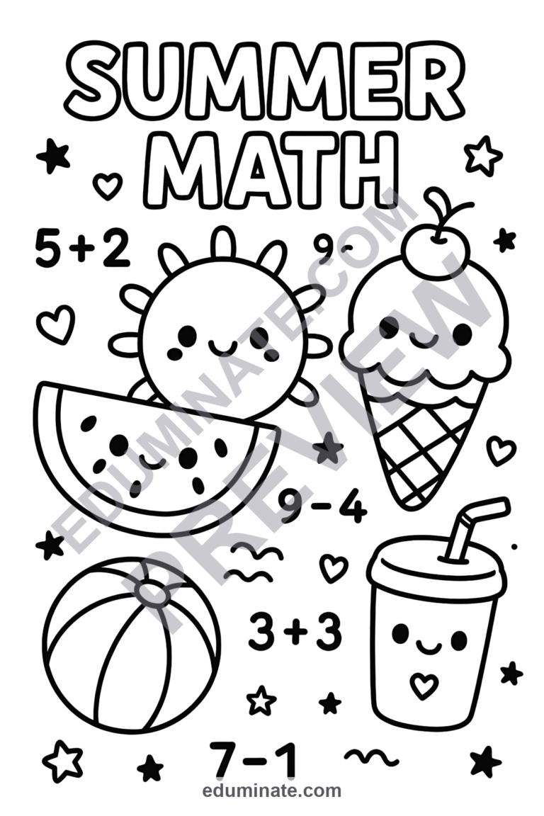 Fun Summer Math Coloring Pages Fact Fluency and Art Activity Sheets for Kids sample page 1