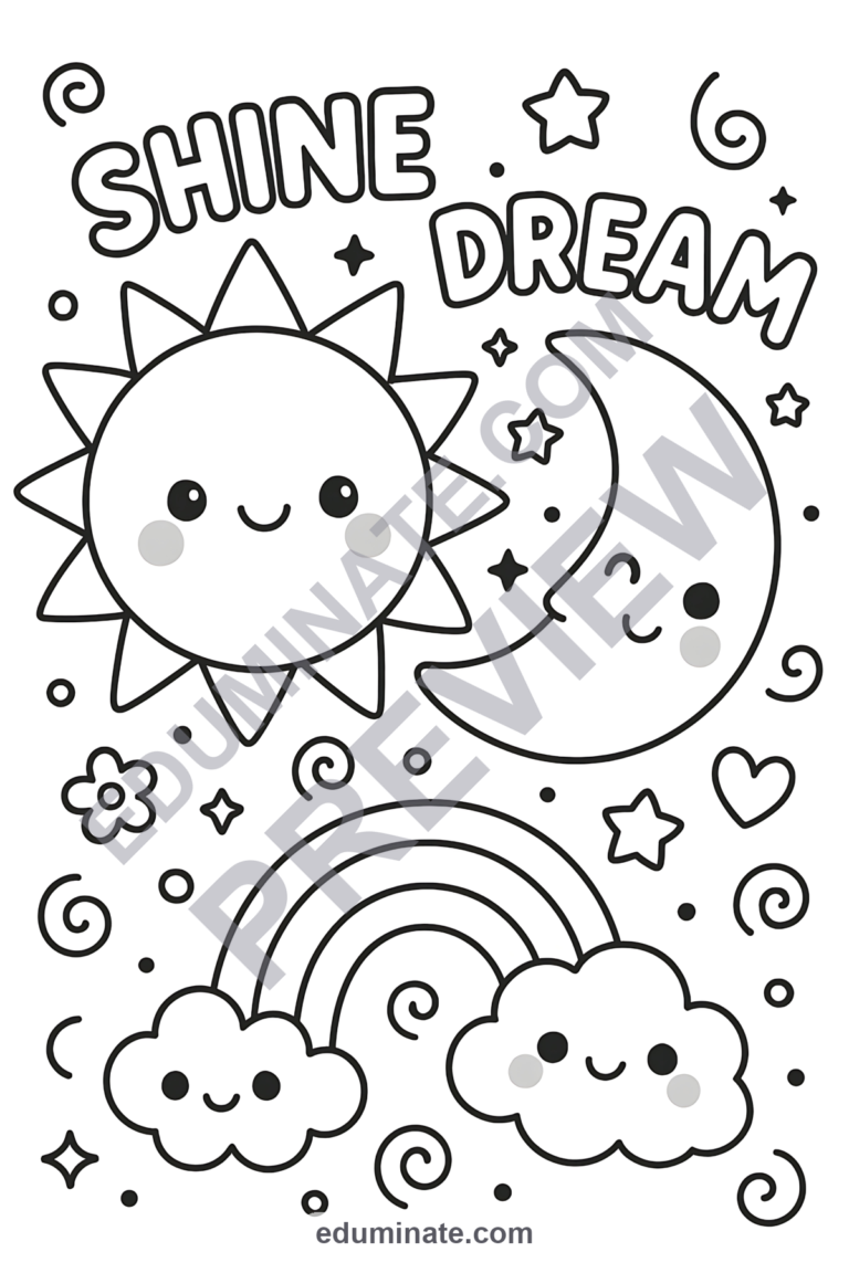 Sun and Moon Coloring Pages Celestial Astronomy Activity Sheets Pack Kids sample page 1