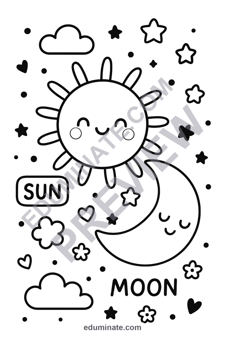 Sun Moon and Stars Coloring Pages 39 Celestial Day Night Sky Art Activity Sheets sample page 1