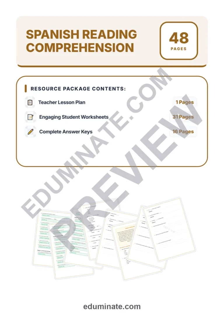 Spanish Reading Comprehension Passages Grades 1-5 Worksheets and Activities sample page 1