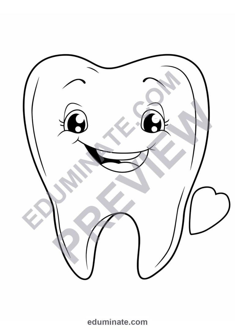 Tooth Coloring Pages Dental Health and Hygiene Art Activity Pack for Kids sample page 1