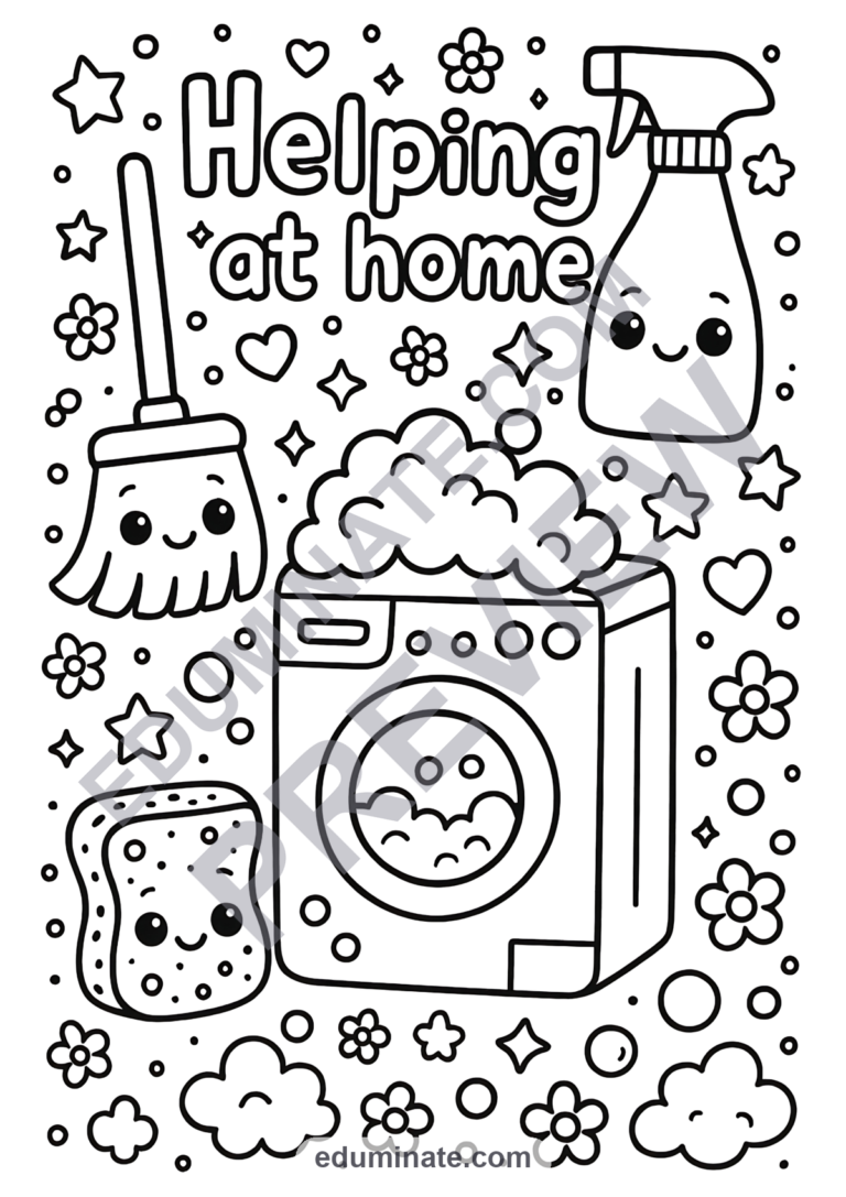 Helping at Home Coloring Pages Family Chores 53 Cute Printable Worksheets sample page 1
