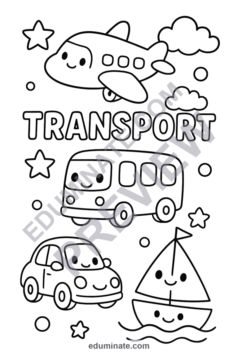 Transportation Coloring Sheets City Transit and Commuting Activity Pack Kids sample page 1