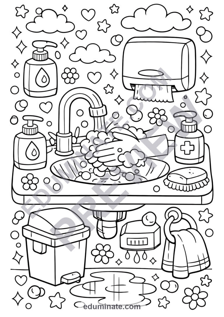 Printable Hand Washing Coloring Pages 22 Personal Hygiene Clean Habits Sheets sample page 1