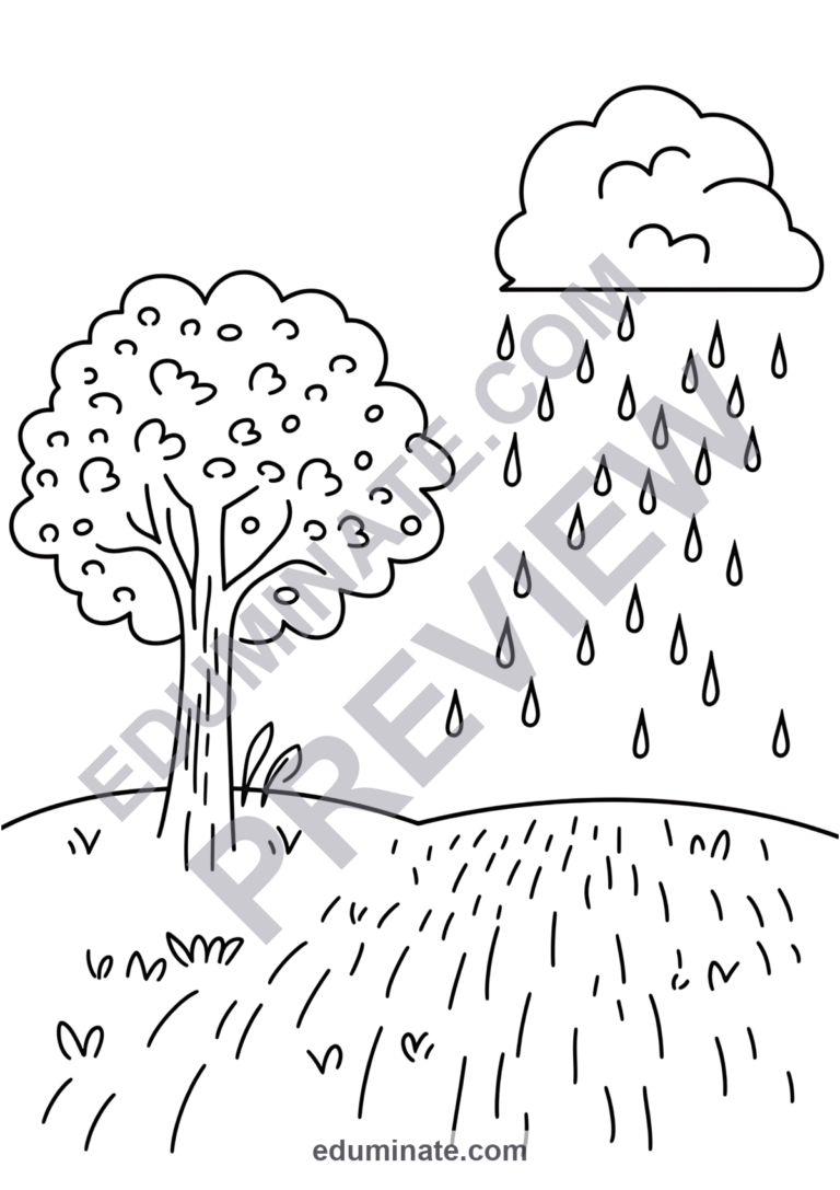 Types of Weather Coloring Pages 100 Rain Sunshine Clouds and Seasons Art Sheets sample page 1