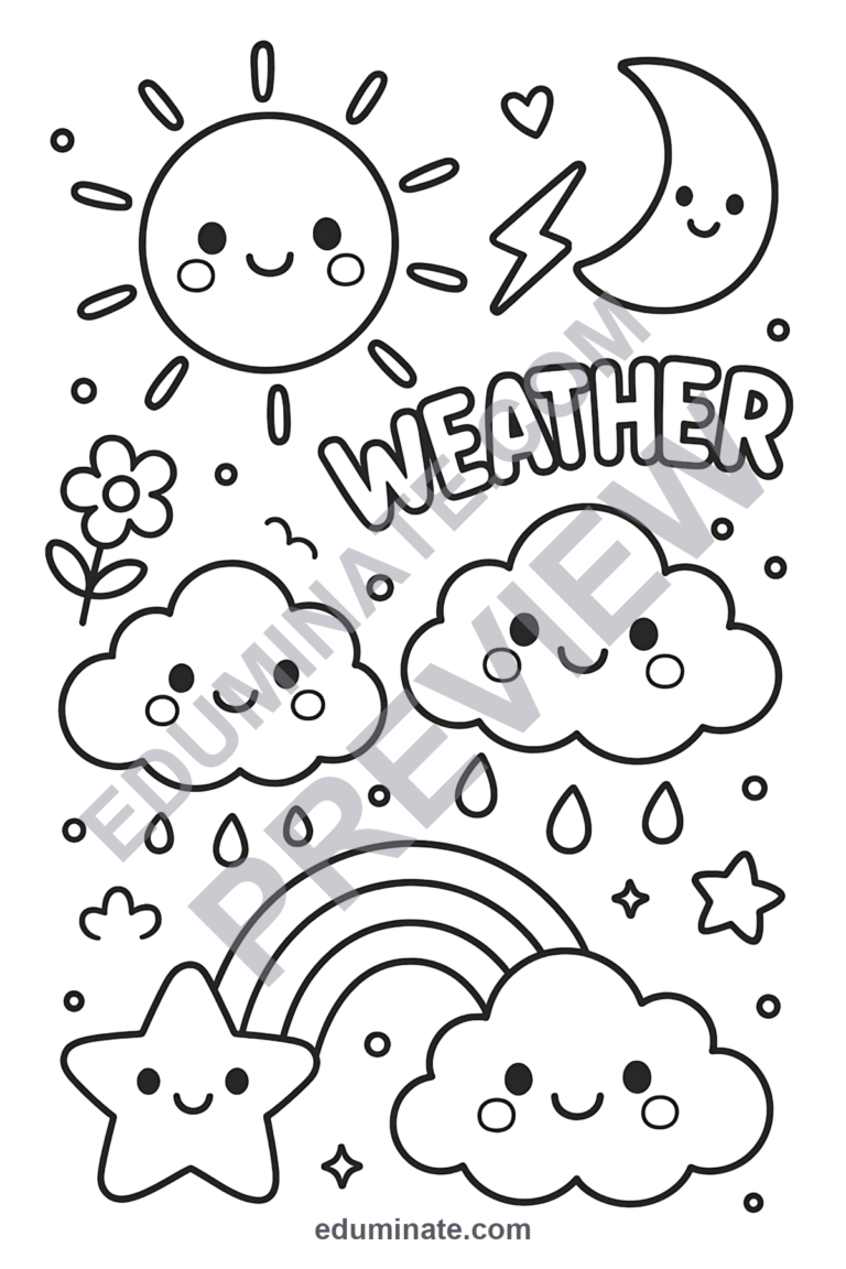 Weather Coloring Pages Four Seasons Meteorology Activity Sheets Pack Kids sample page 1