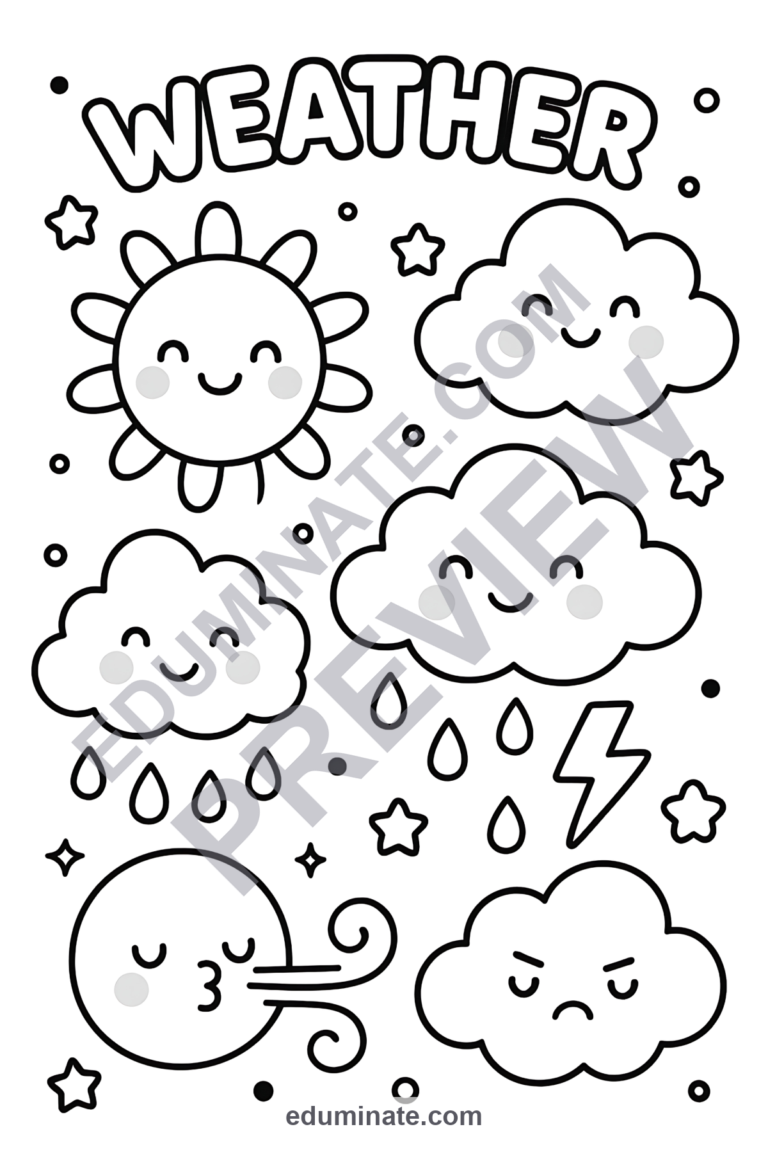 Weather Coloring Sheets Storms Clouds and Rainbows Activity Pack for Kids sample page 1