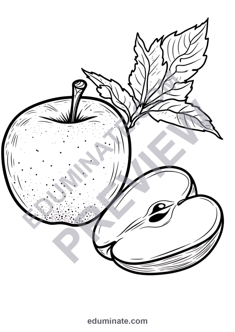 Apple Coloring Book Pages | Fruit Basket, Apple Tree and Fall Pages for Kids sample page 1