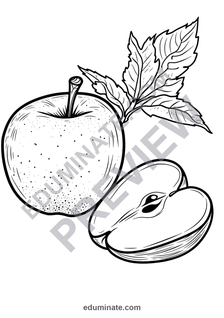 Apple Coloring Book Pages: Simple 10 Page Fall Set