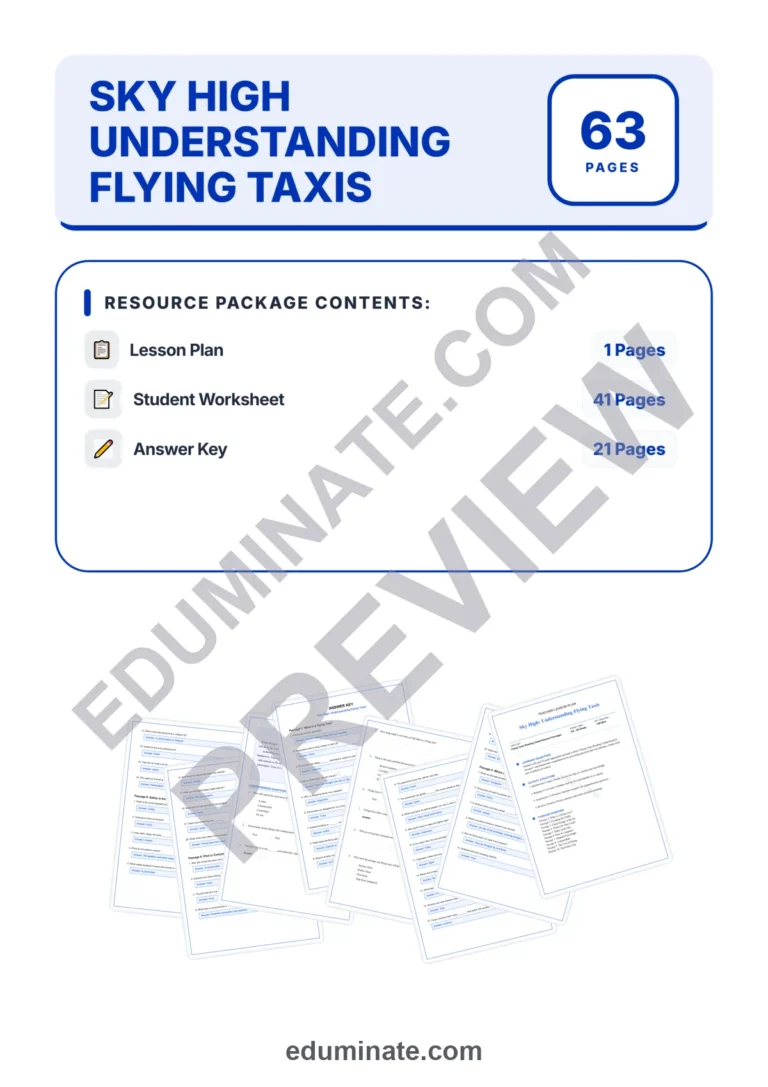 Flying Taxis Reading Comprehension Passages And Questions Worksheets Packet sample page 1