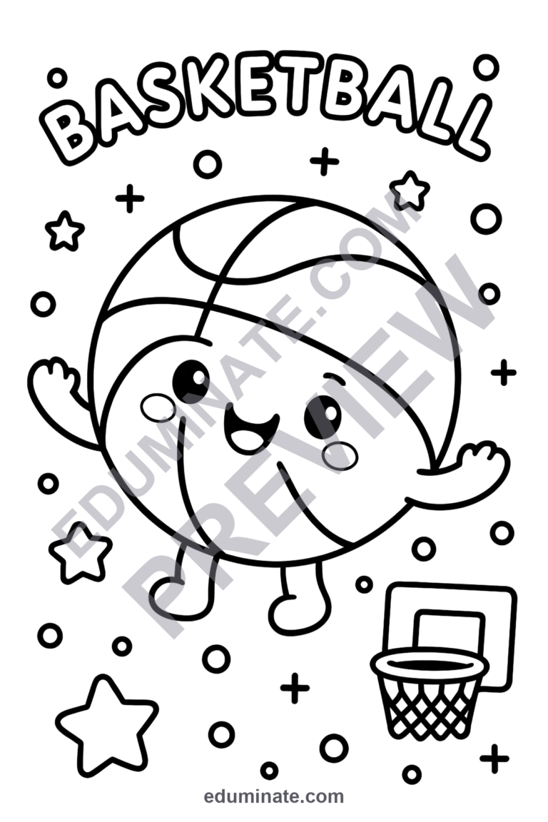 Printable Basketball Coloring Pages for Kids | Sports Sheets | Slam Dunk Book sample page 1
