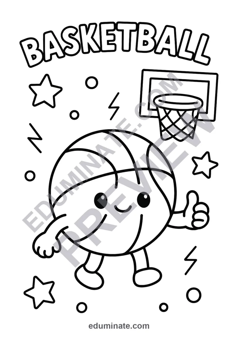 Basketball Hoop Coloring Pages | Hoops Action Sheets | Swish Sports Printables sample page 1