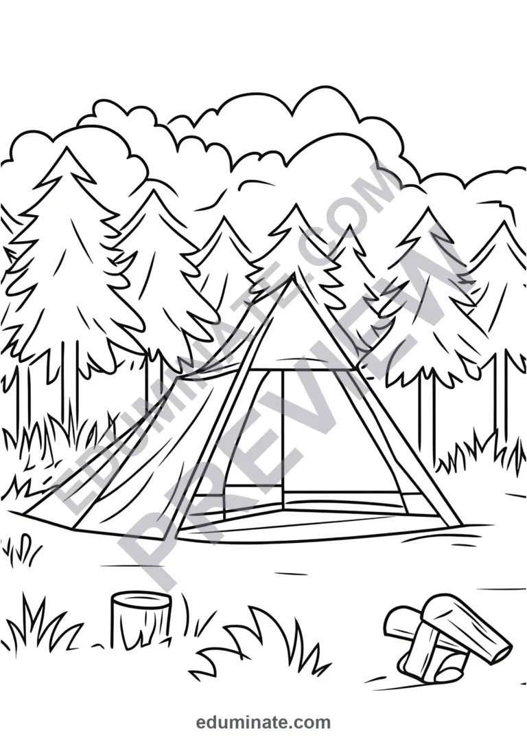 21 Camping Coloring Pages Printable Outdoor Adventure Activity Sheets for Kids sample page 1