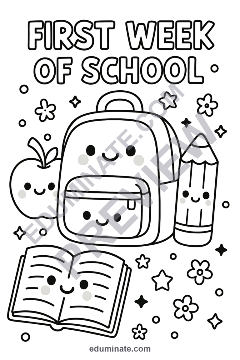 First Week of School Coloring Pages Back to School Activities for Kindergarten sample page 1