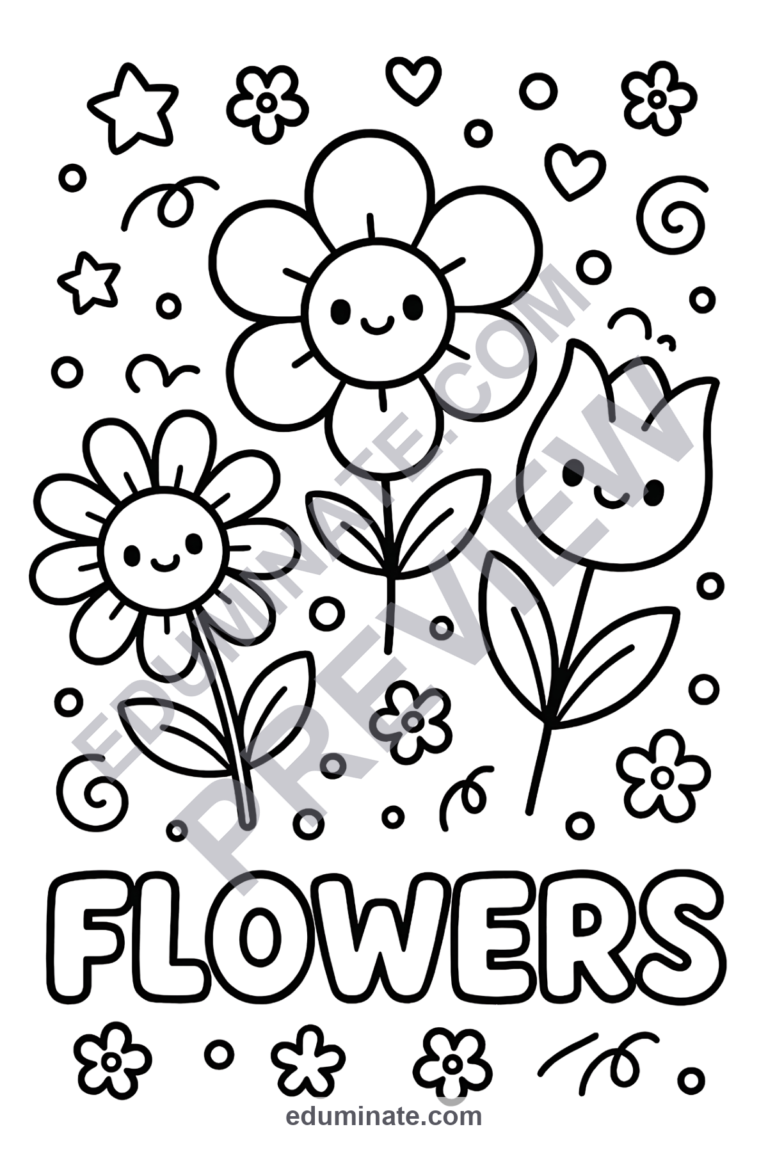 Flower Coloring Pages to Print | Spring Garden Floral Activity Sheets for Kids sample page 1