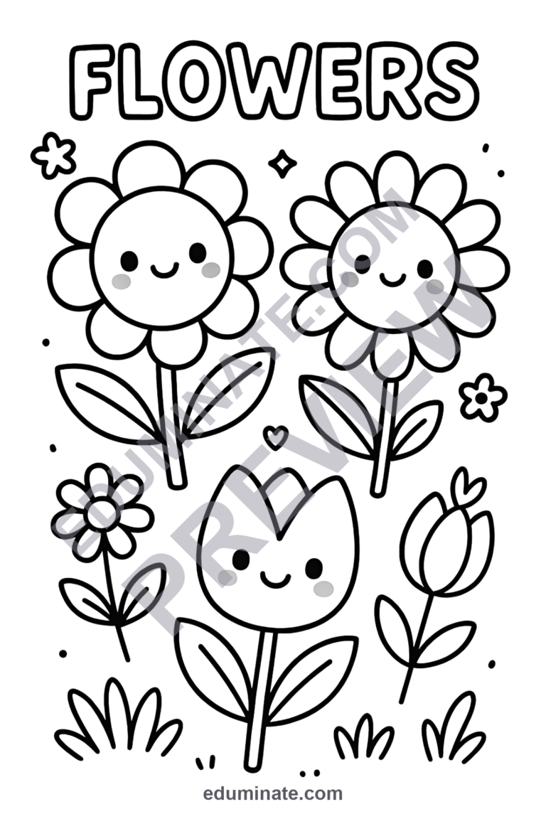 Printable Flower Coloring Pages Cute Garden Nature Activity Sheets for Kids sample page 1