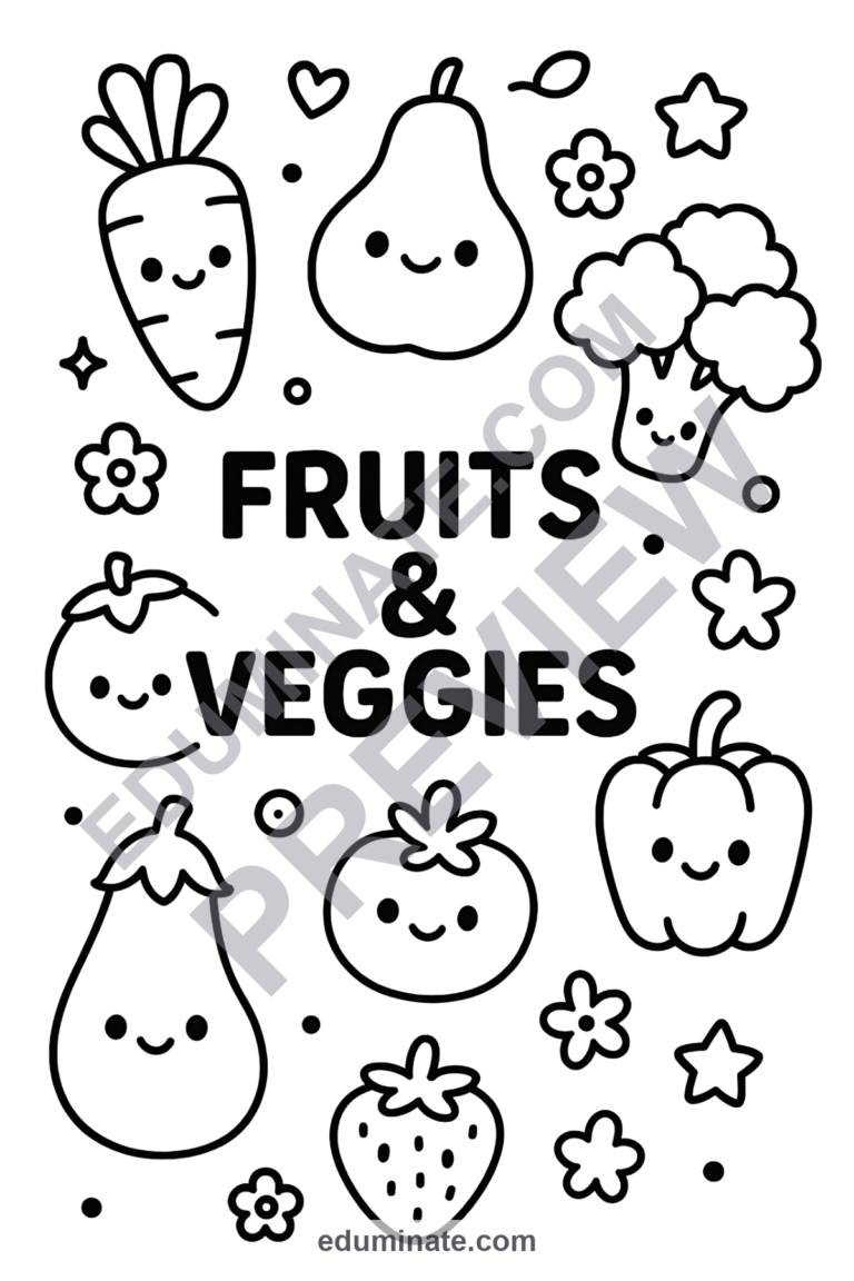 Printable Fruits and Vegetables Coloring Pages Healthy Food Sheets for Kids sample page 1