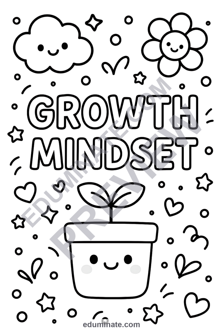 Growth Mindset Coloring Pages Back to School Activity Sheets for Kids Fun sample page 1