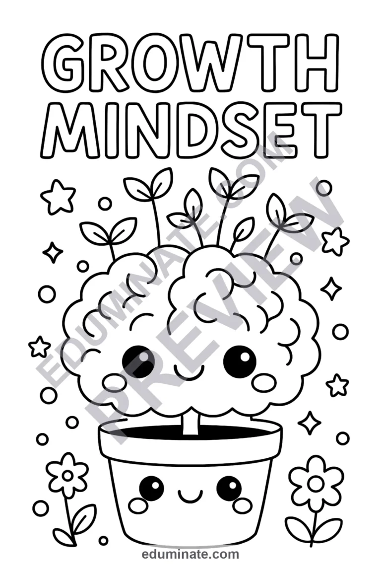 Printable Growth Mindset Coloring Pages Positive Affirmation Sheets for Kids sample page 1