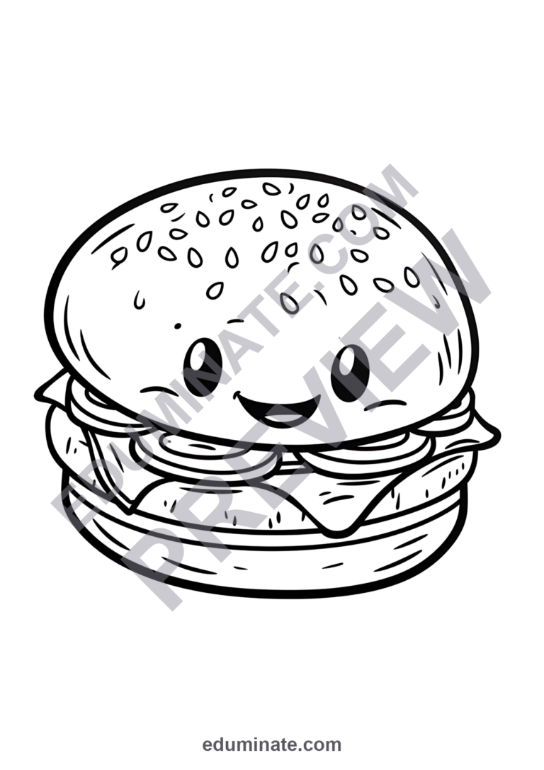 Hamburger Coloring Pages Fast Food Activity Sheets Printable Pack for Kids sample page 1