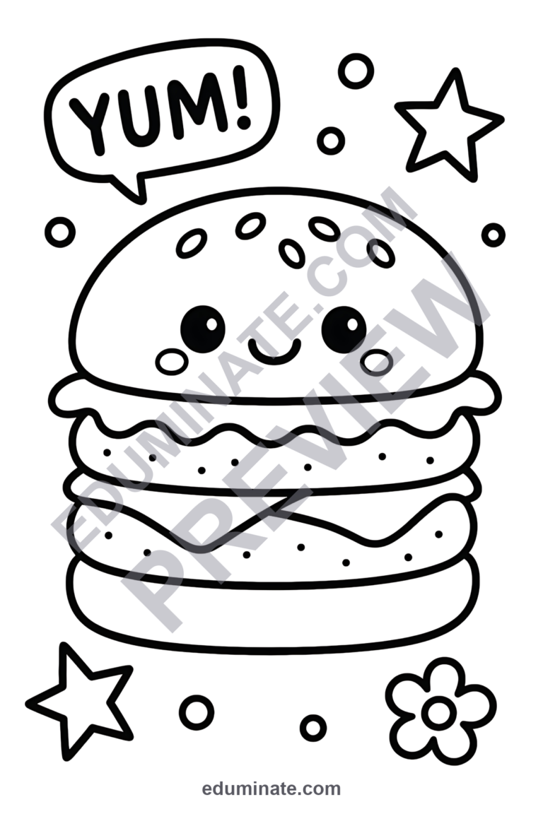Printable Burger Coloring Pages Fast Food Activity Sheets for Kids Art Fun sample page 1