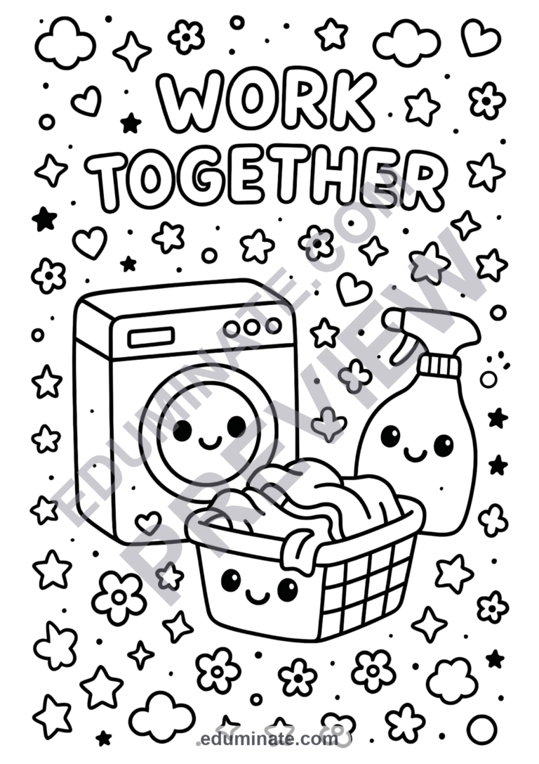 Chores Coloring Pages Home Cooperation Activity Sheets Life Skills for Kids sample page 1