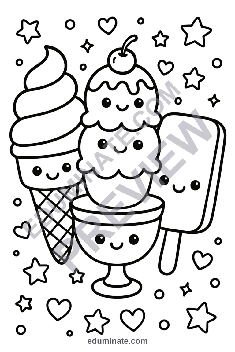 Ice Cream Sundae Coloring Pages Sweet Treats Art Activity Pack for Kids Fun sample page 1